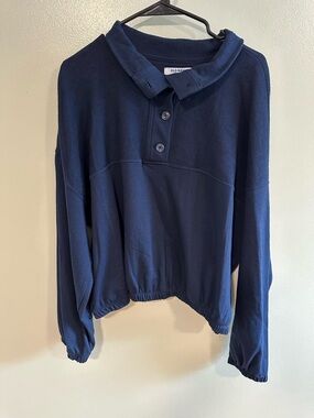 Old Navy NWT Navy Blue Cropped Collared Pullover Sweatshirt XL | Soft Terry